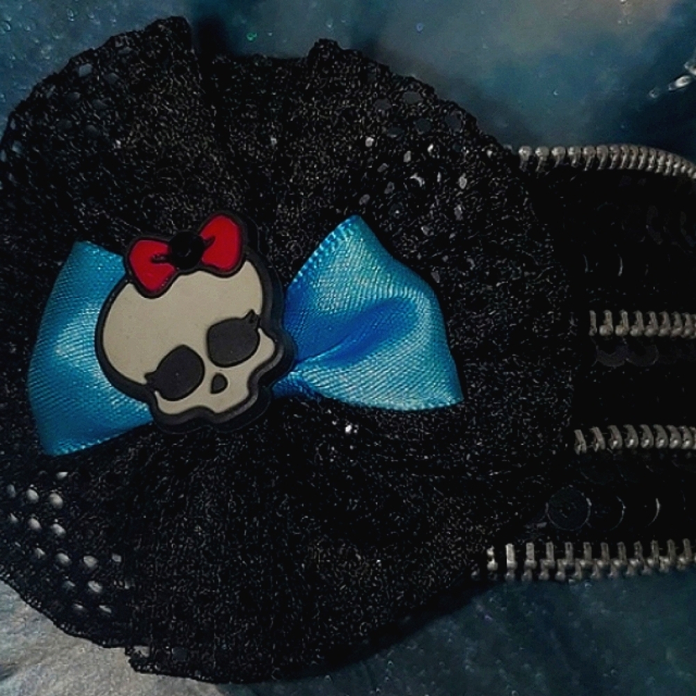 TODAY Only$16 MONSTER High Sugar Skull Sequin Bracelet Black Blue Snaps Vintage